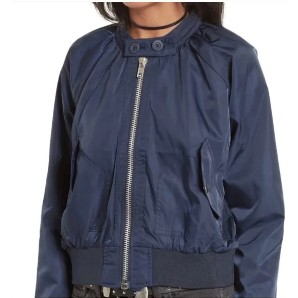 Free People XL Midnight Navy Bomber Jacket – Women's Classic Casual Outerwear‎